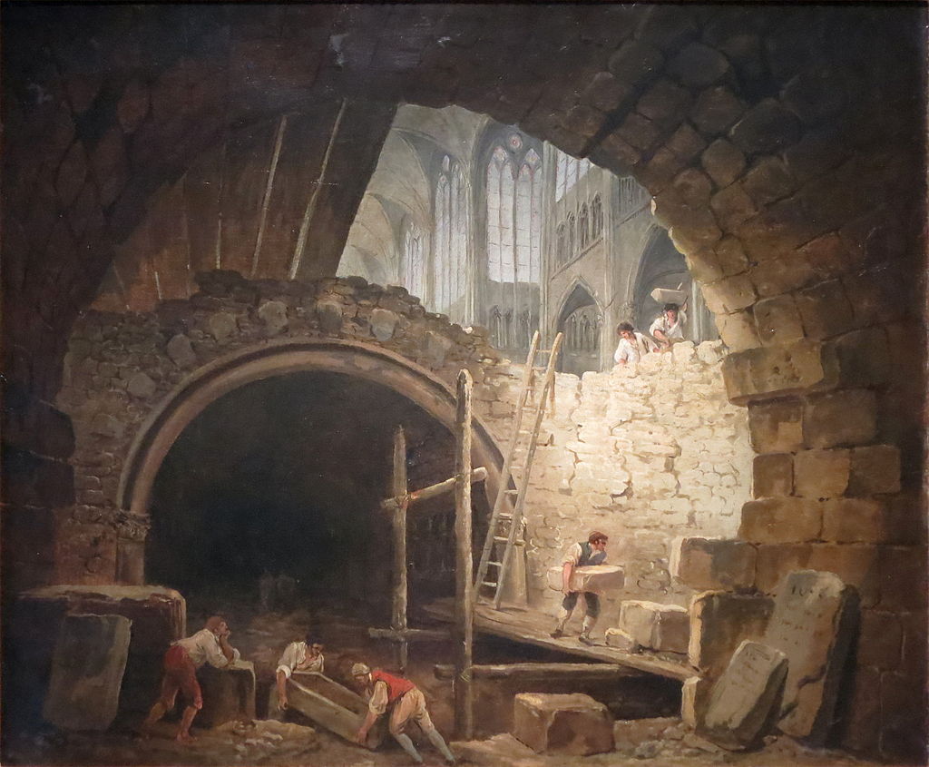 La violation des caveaux des rois dans la basilique de Saint-Denis en octobre 1793, peinture de Hubert Robert