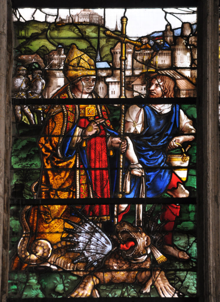 Vitrail de la vie de Saint-Romain dans la cathédrale de Rouen (XVIe siècle)