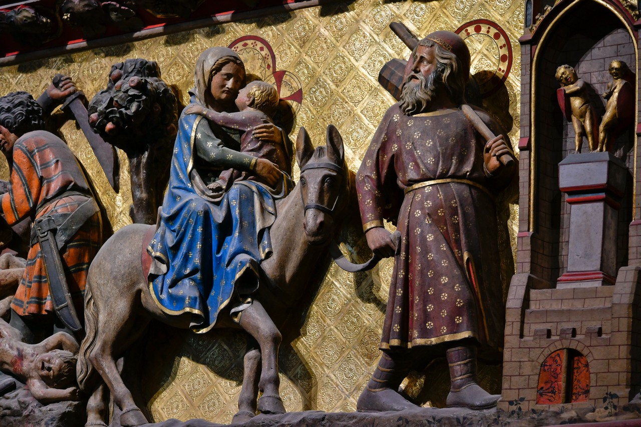 La fuite en Égypte. Détail de la clôture de chœur (vers 1300)